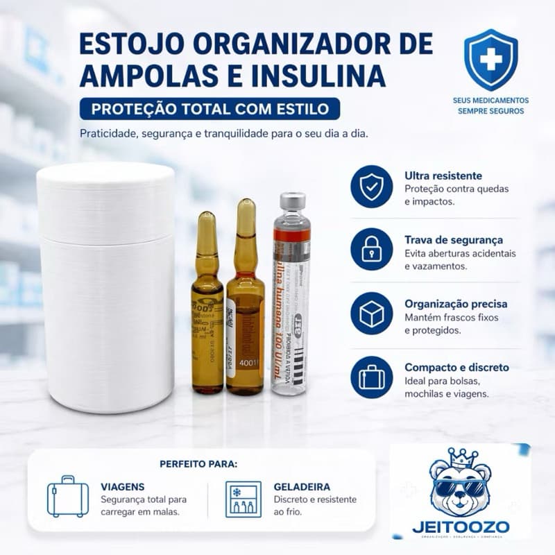 Porta Frasco Ampolas Estojo Organizador 6 Unidades 2ml Geladeira Suporte Médico Resistente etc.