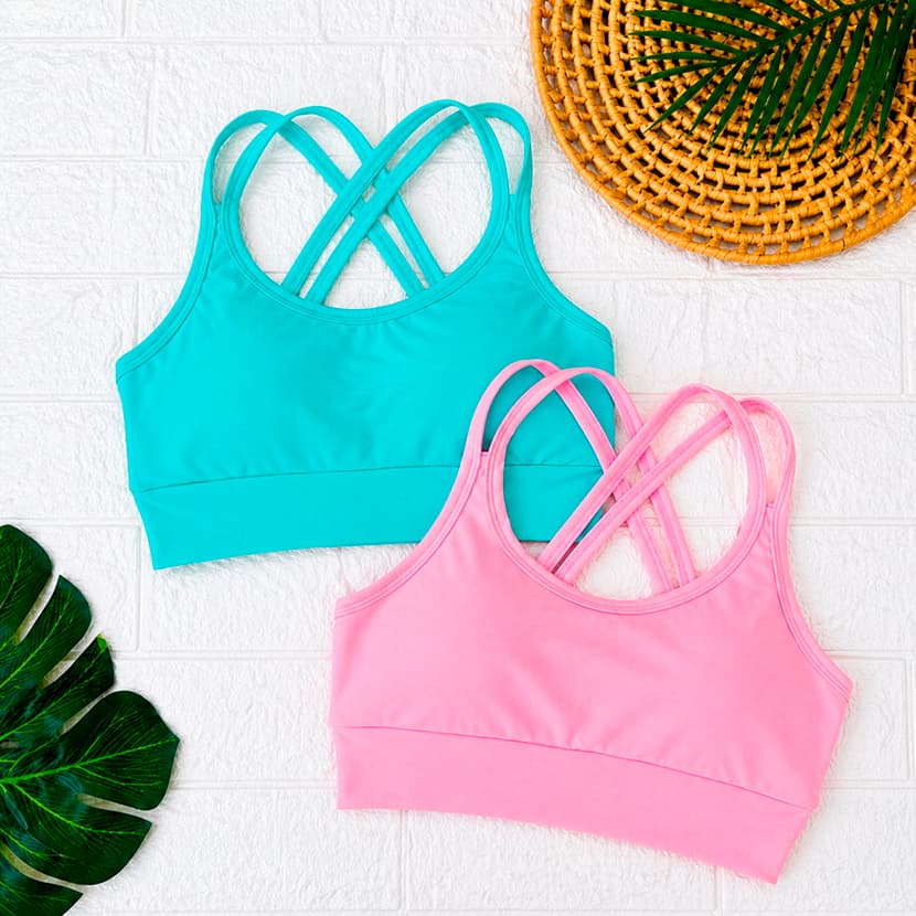 Kit 2 Top Feminino Esportivo para Treino Academia Alcinha Dupla em Suplex com Bojo e Costas Cruzadas