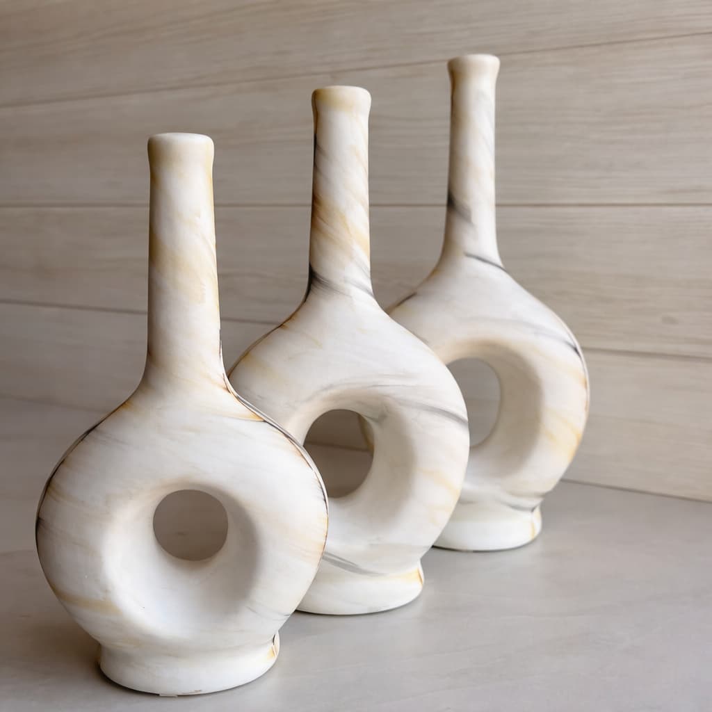 Vasos Decorativos Grandes Trio Cerâmica Cor Granito Premium Alta Qualidade Resistência Durabilidade