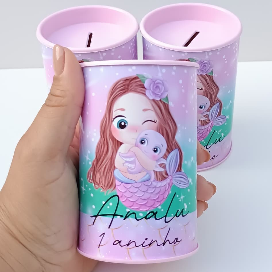Cofrinhos Personalizados Sereia Cute l Cofres Personalizados l Aniversário l Festa Infantil