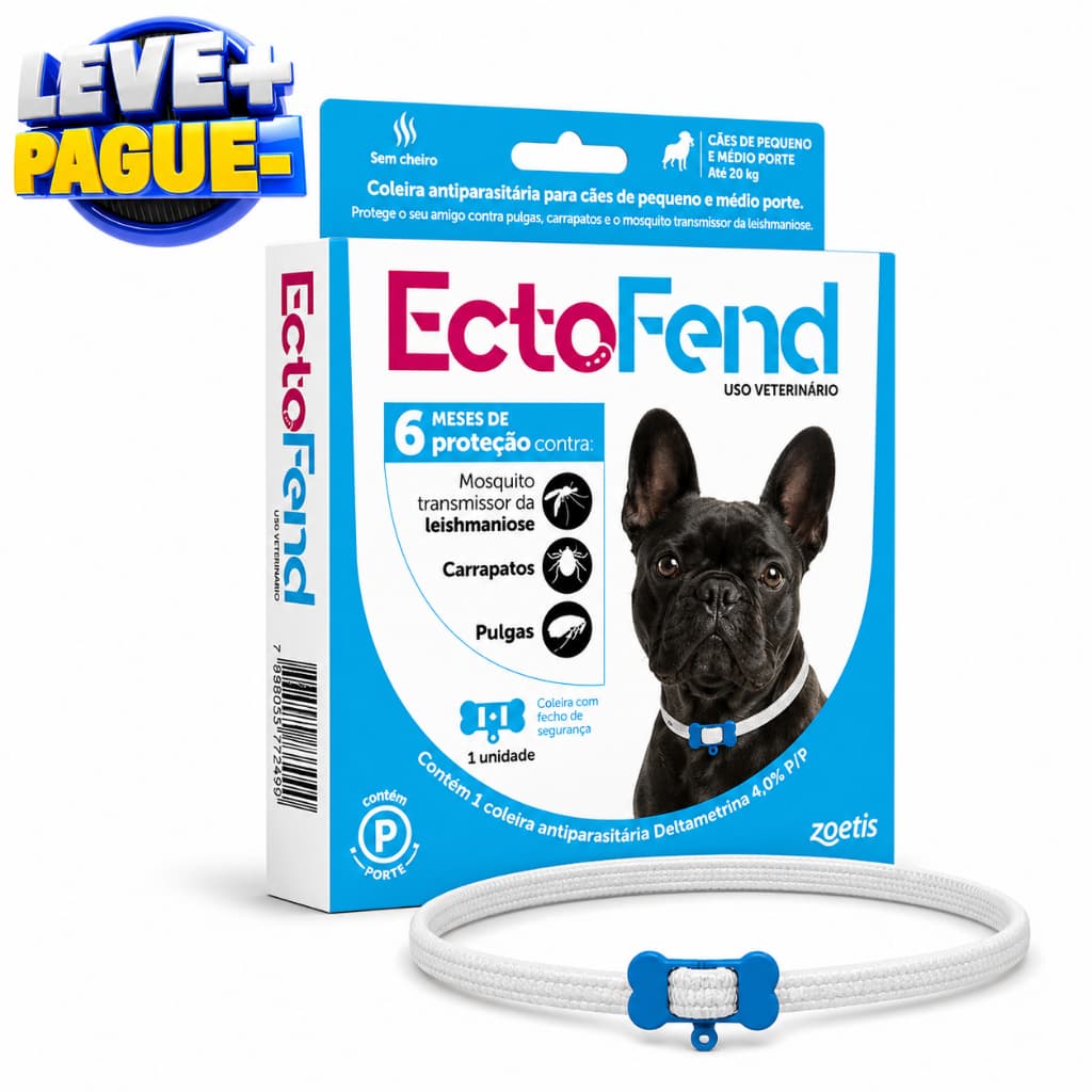 Coleira Antipulgas Ectofend Azul 48cm Zoetis Cães Pequenos | Carrapatos Repelente Leishmaniose Até 8 Meses