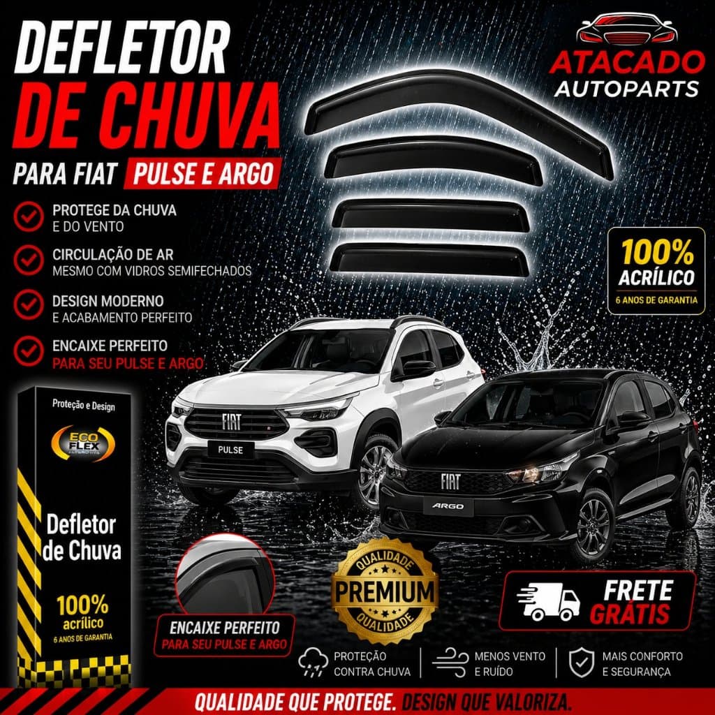 Calha Defletor Chuva Fiat Argo 2017 A 2025 / Fiat Pulse 2022 a 2025 4 Portas Ecoflex Orignal Fume