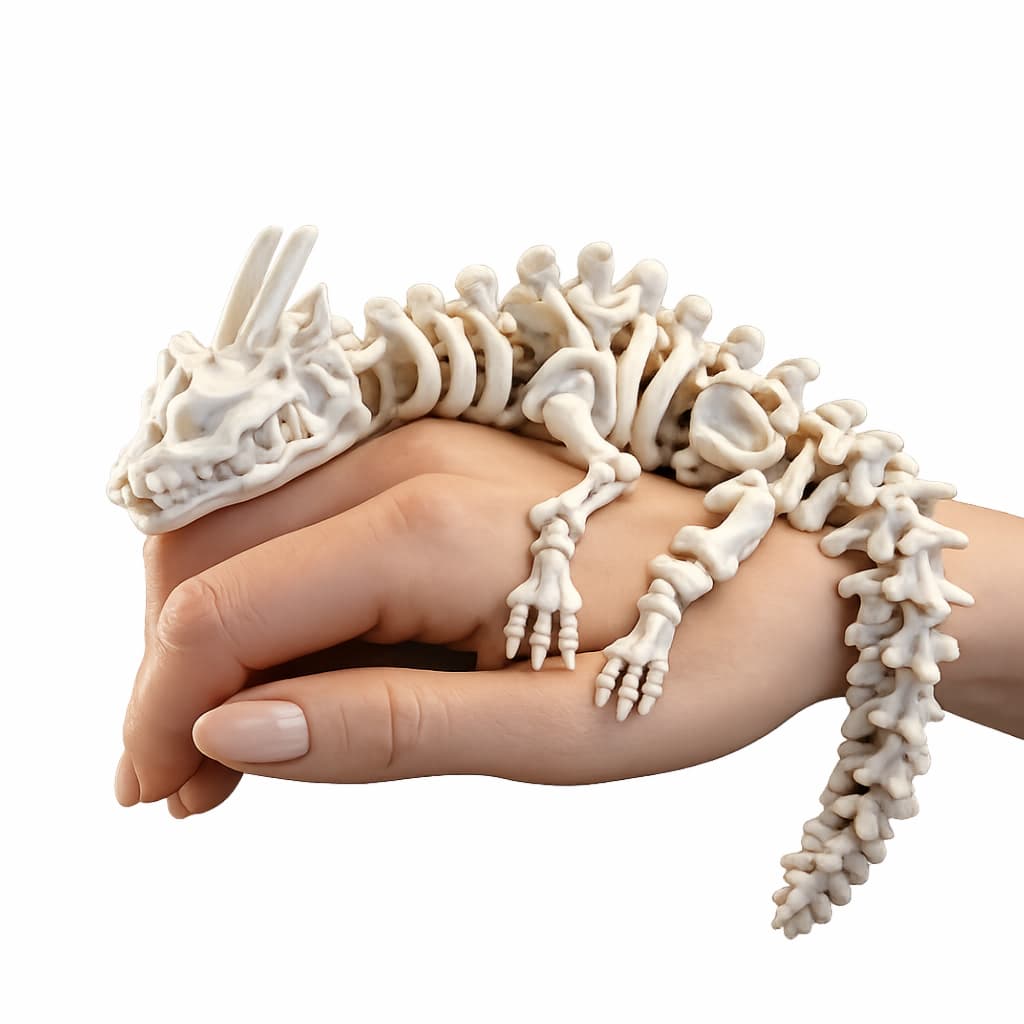 Dragão Articulado 23CM -Impressão 3D- flexível- Decoração Colecionável Gabinete Gamer Aquário - Esqueleto