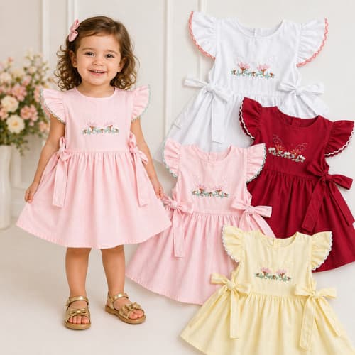 Vestido Infantil Ajuste Lateral Vestido de Bebê Menina Delicado com Laços Laterais