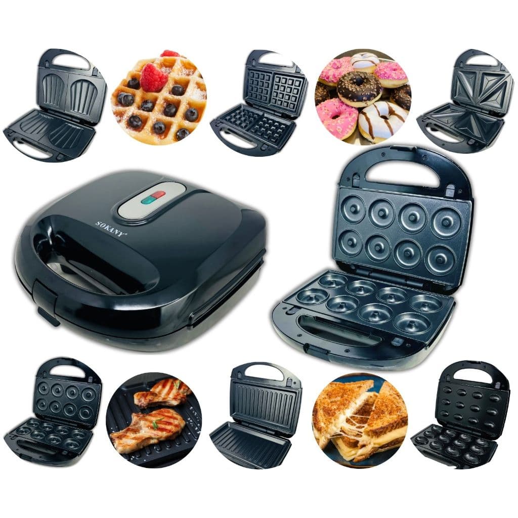 Máquina Antiaderente 6 Em 1 Grill/ Donuts/Waflle/ Sanduíche/ Torrada/Grelhados/ Potente/Prática 220V