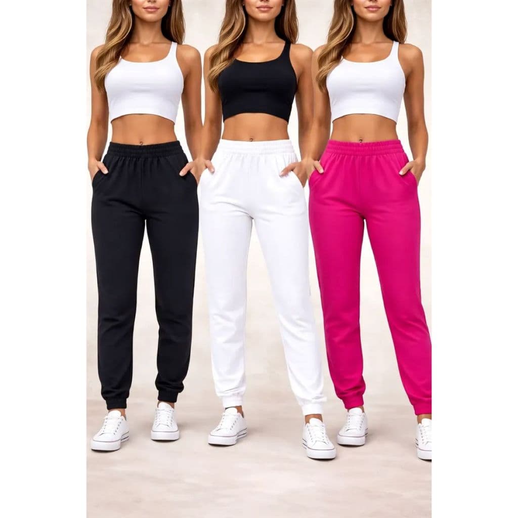 Kit 3 Calça Jogger Moletom Feminino com 2 Bolsos