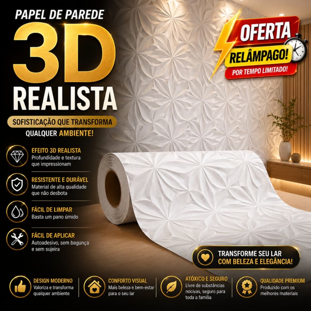 Papel de Parede 3D Realista Autocolante Lavável – Envio Imediato