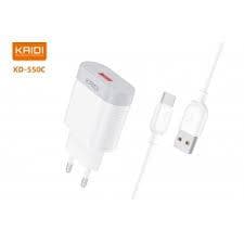 Carregador Turbo Kaidi KD-550C USB-C Branco com Cabo 1m – Carga Rápida