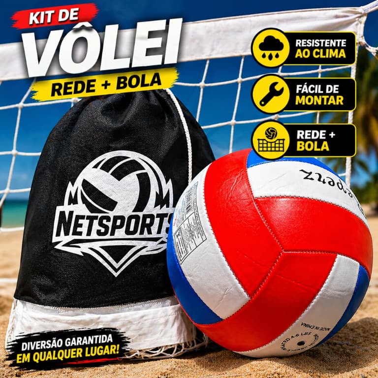 kit volei - Rede de 4 metros c/ FAIXA + Bola de volei (parque, praia, piscina) (2-8 jogadores)