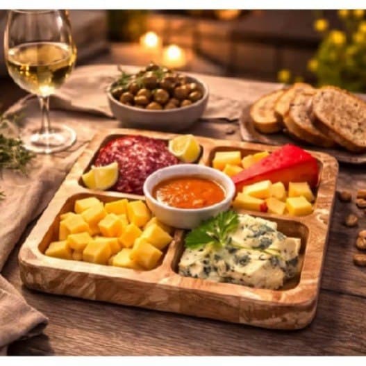Conjunto 4 Petisqueiras Quadradas Madeira Natural Organizador Snacks Aperitivos