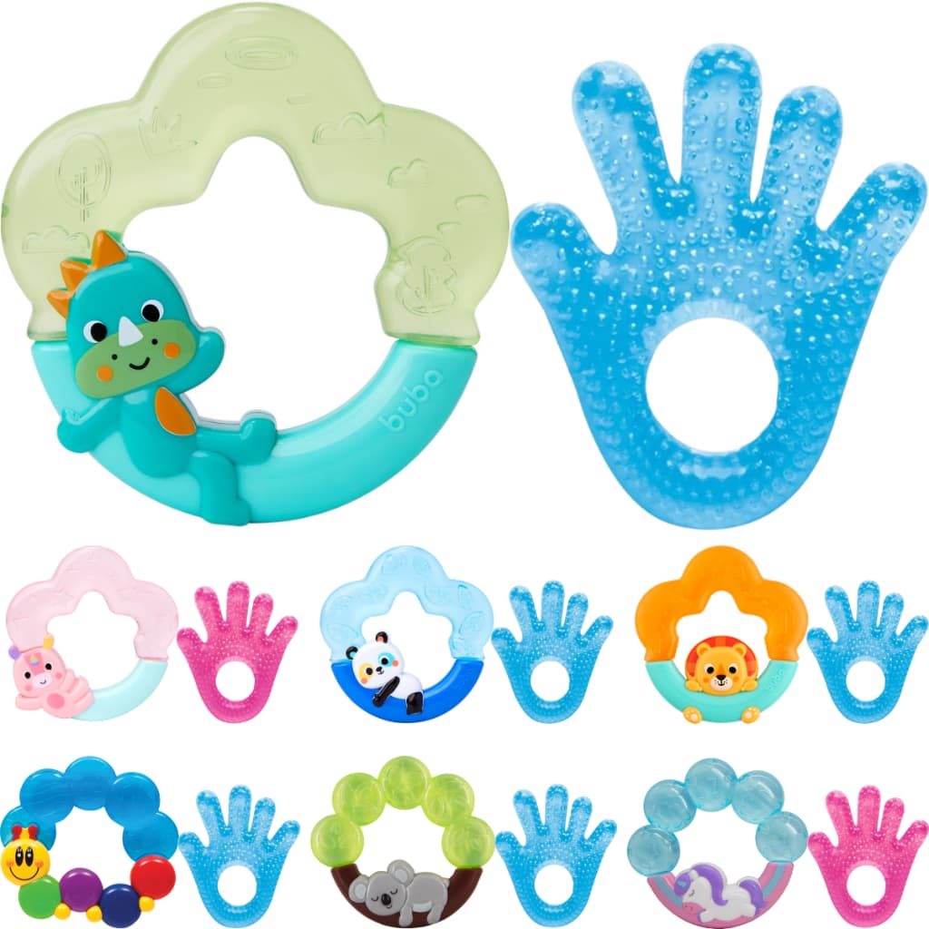 Kit Mordedor Buba Massageador Gengiva Mãozinha Água Redondo com Água Buba Zoo
