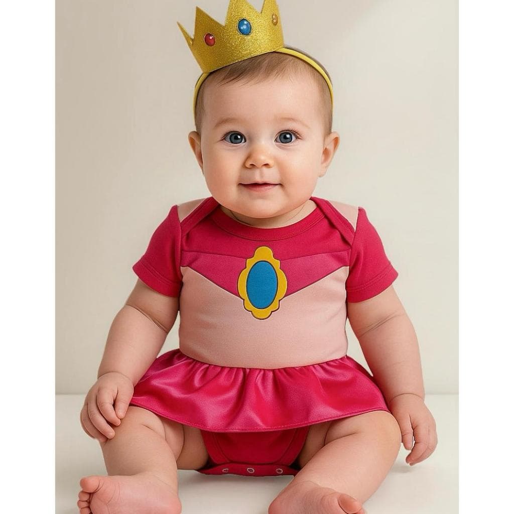 Body Bebe Mesversario Fantasia Infantil Menina Princesa Peach Mario Bros