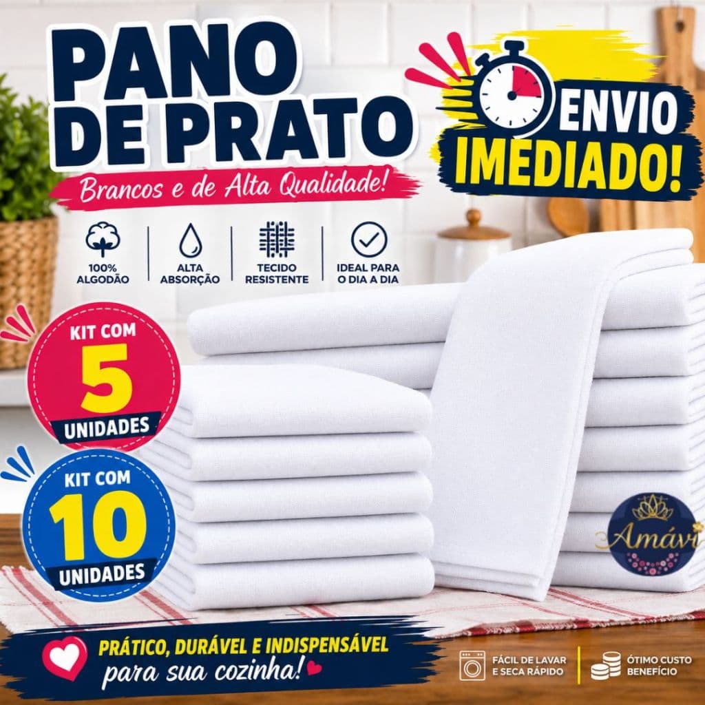 Kit Pano De Prato Branco O Legitimo Com 5 e 10 Peças