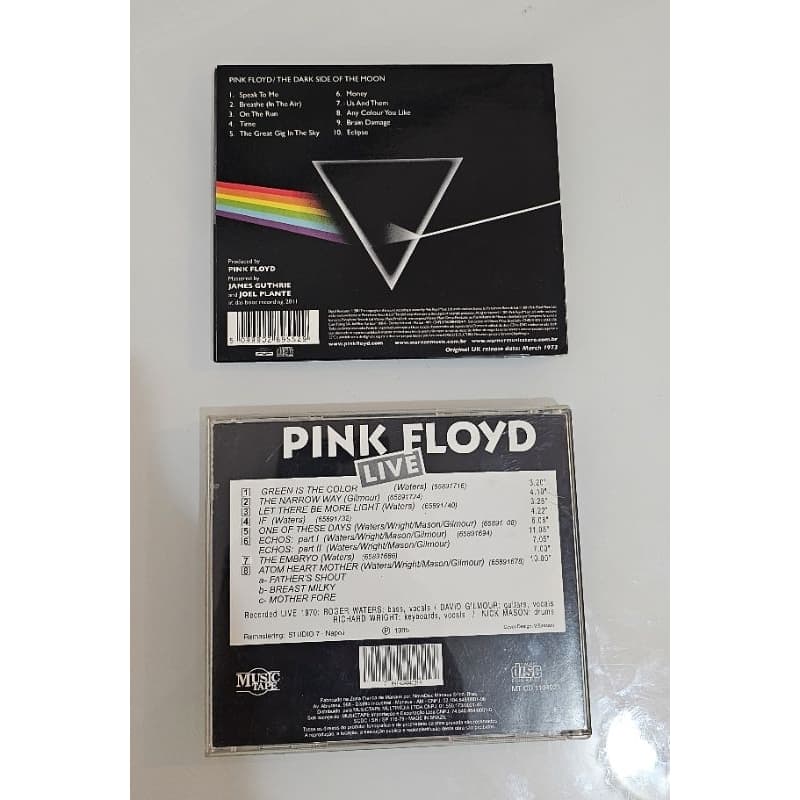 lote 2 cds pink floyd dark side of the moon + live
