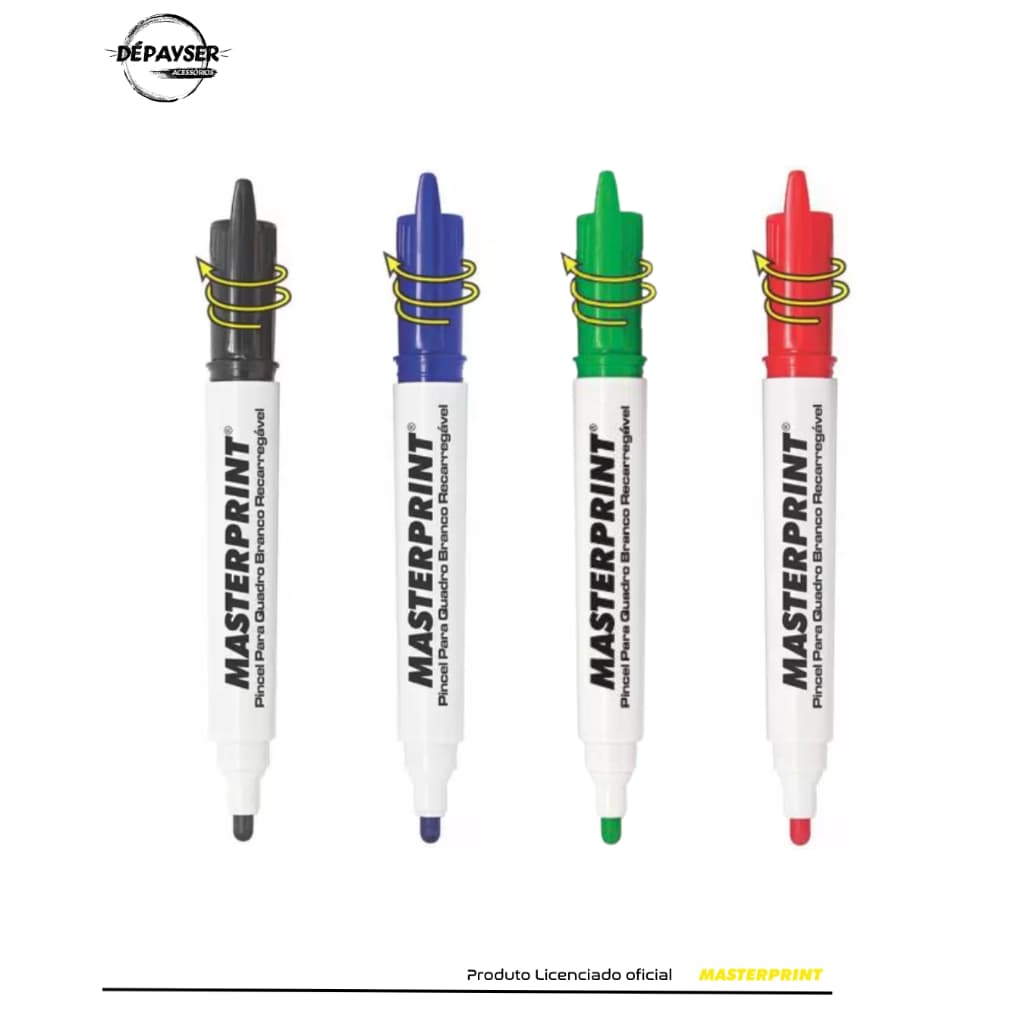 Pincel Caneta Quadro Branco Masterprint Recarregável Azul Preto Vermelho Verde Marcador 5mm Lousa