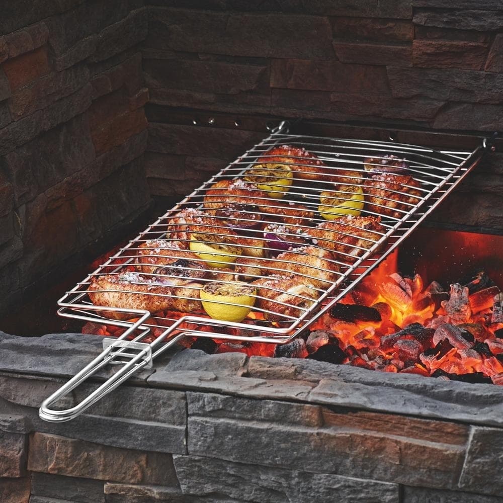 Grelha Culinaria Dupla Com Fecho Abaulada Churrasqueira Churrasco Dobravel Frango Peixe Carne Linguica