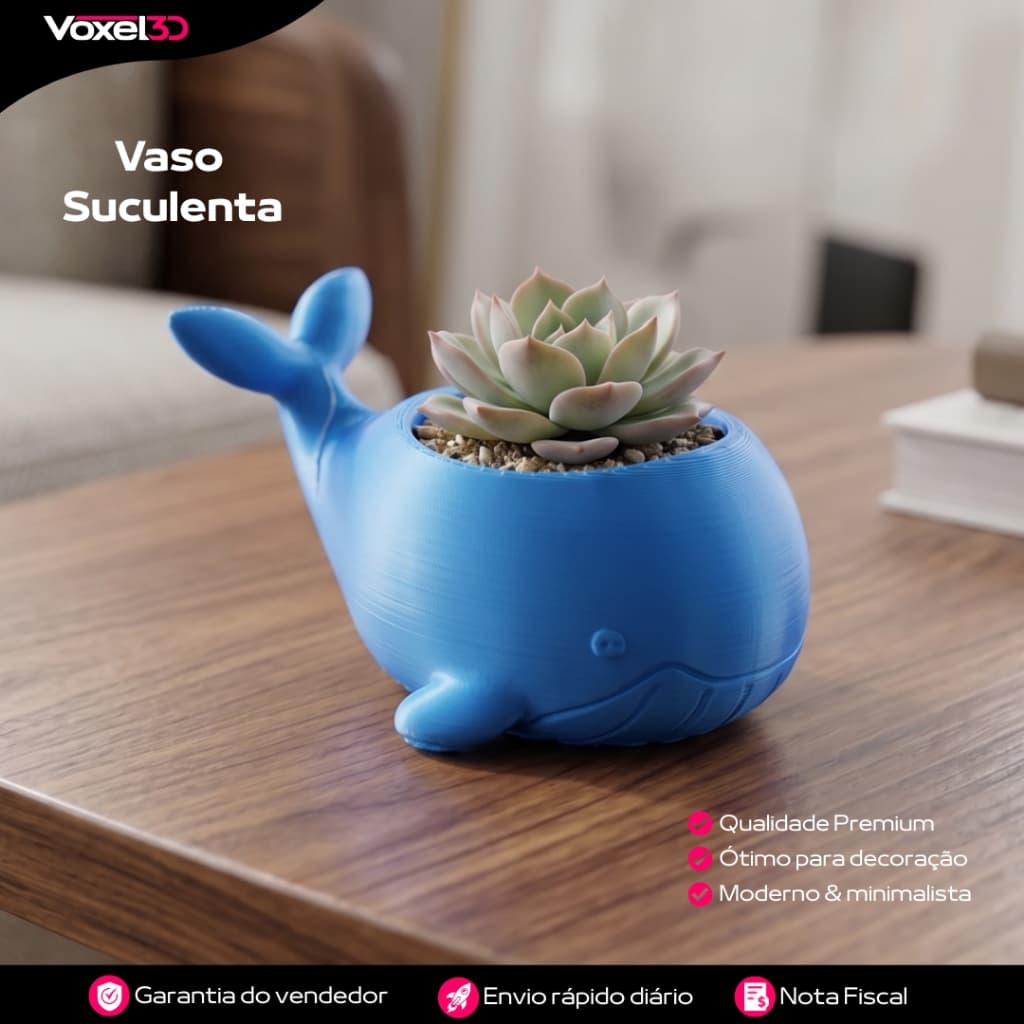 Vasinho Cachepot Baleia Decorativo para Suculentas Criativo Impressão em 3D Qualidade Premium Envio Rápido
