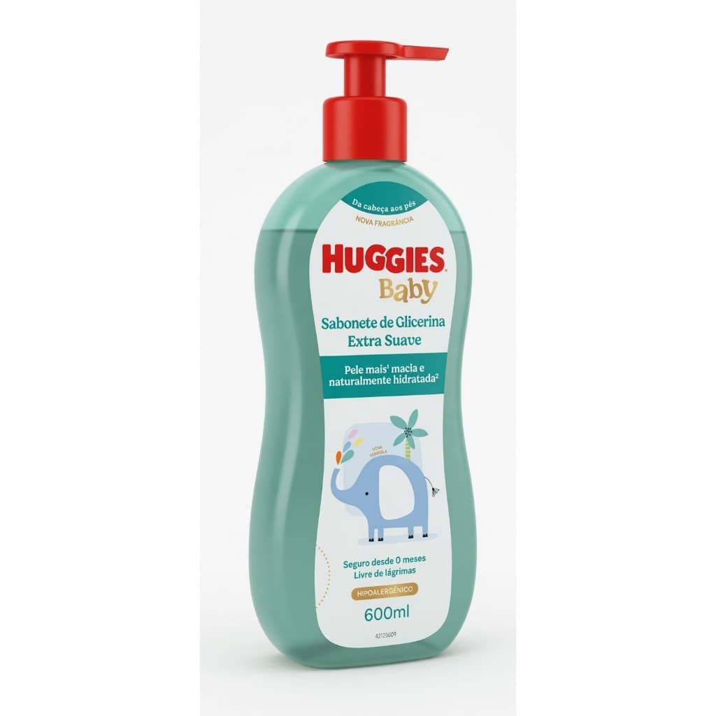 Sabonete Líquido de Glicerina Huggies Extra Suave 600ml - Limpeza Suave para Bebês
