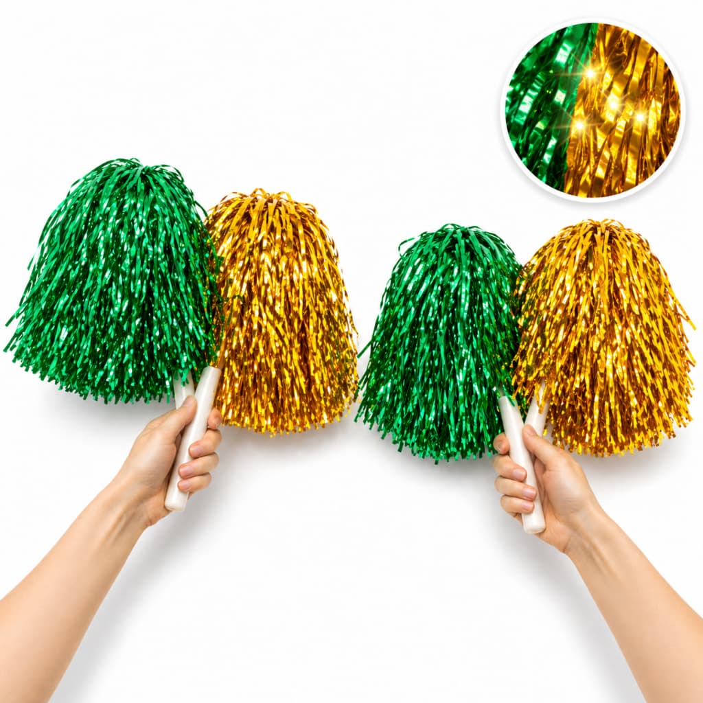2 Pares Pompom Brasil Verde e Amarelo Metalizado Copa Torcida Festa Eventos