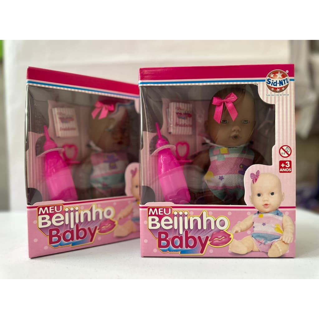 Boneca Negra Bebê Meu Beijinho Baby Sid Nyl Com Acessórios Chupeta Mamadeira Infantil