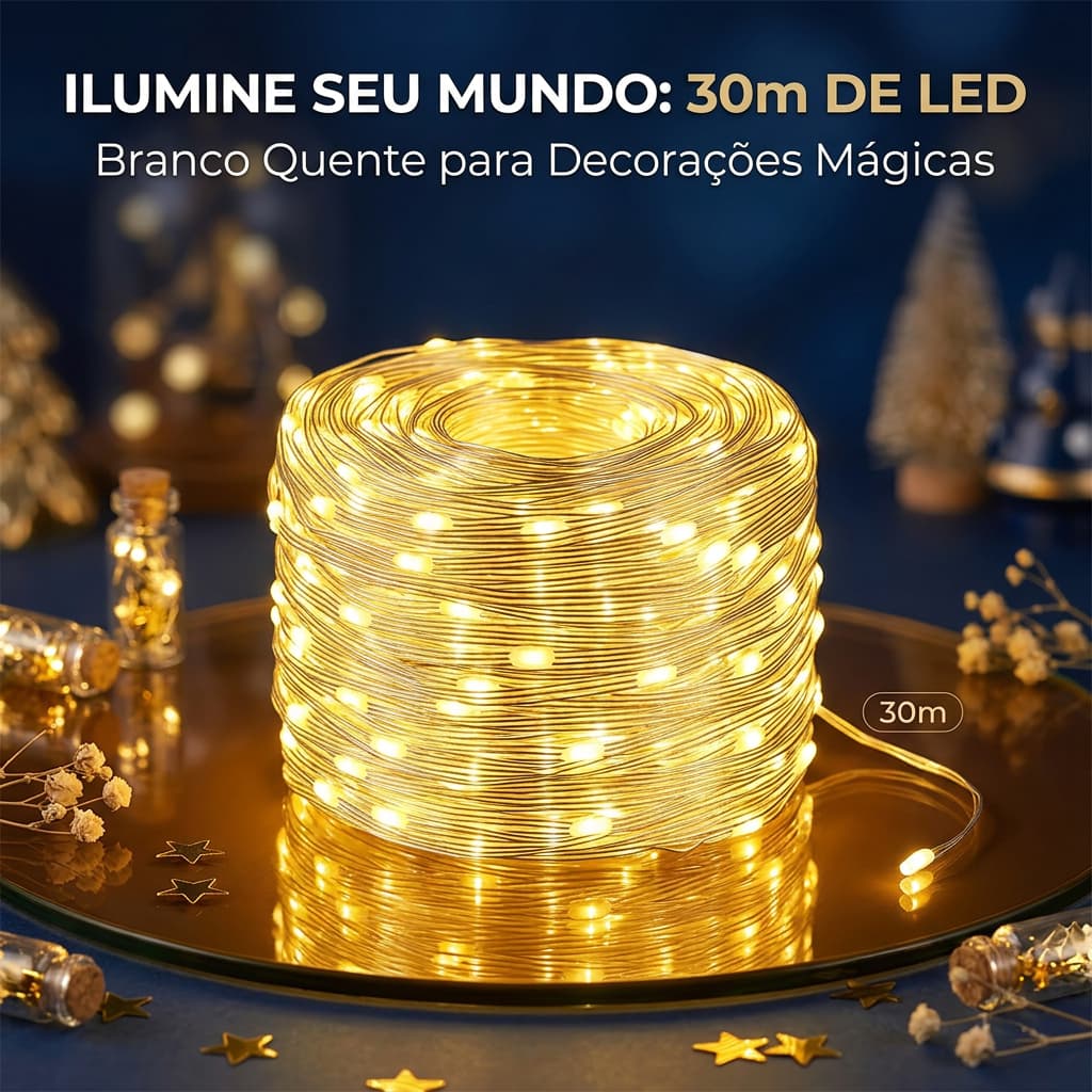 30m/50m/100m Fio Fada Cordão 300leds Pvc Bivolt Prova Dágua 8 Modos Decorações de Natal