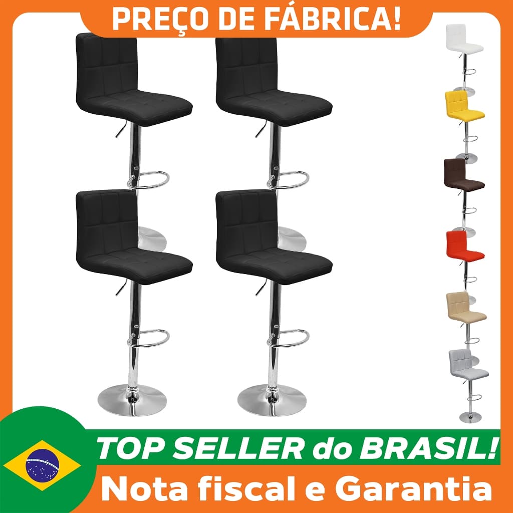 Kit 4 Banquetas Confort Estofada Couro Giratória c/ regulagem Conforto