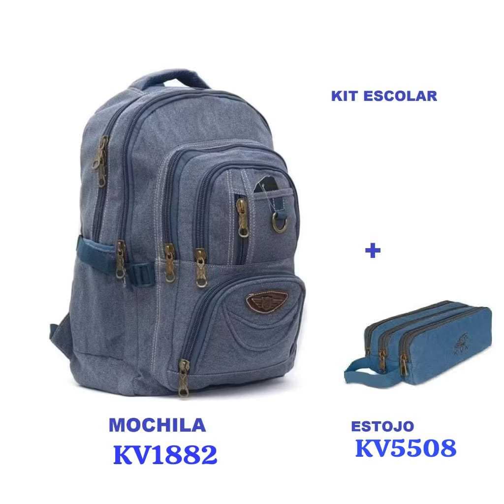 KIT MOCHILA DE LONA KV1882 + ESTOJO DE LONA KV5508# RESISTENTE E REFORÇADO UNISSEX