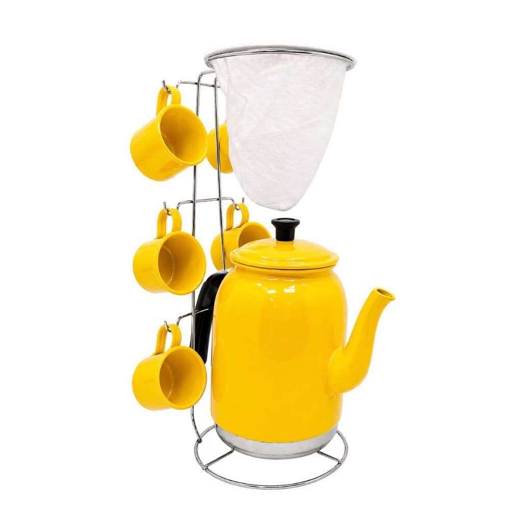 Kit Bule Café Bojudo c/ 6 Xícaras Alumínio Amarelo 1650ml