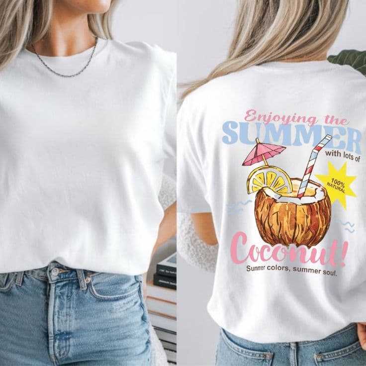 Camiseta Feminina Estampada Camisa Algodão Verão Coconut Aesthetic Casual Confortável