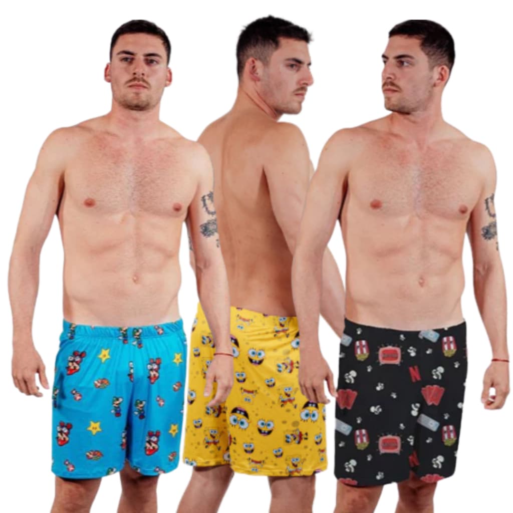 Samba Canção Cueca Premium 1º Linha Short de Dormir Masculino Para Homens Estampas Personagens Oferta Gota De Sonho