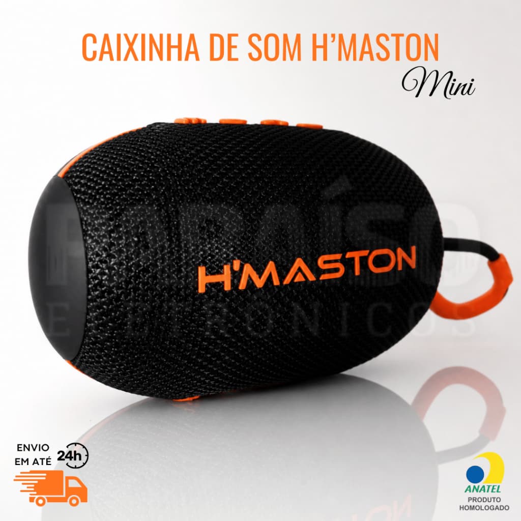 Caixinha de Som Bluetooth 8W Potente Portátil Prova d'Água TWS LED Bateria1800 mAh - H'Maston