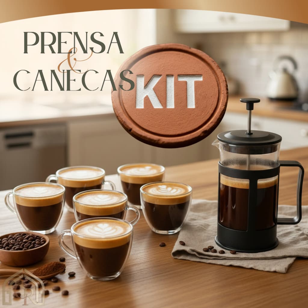 Kit Prensa Francesa 300ml 600ml + jogo 6 canecas xícaras Vidro 250ml Café Chá Gourmet Cafeteira