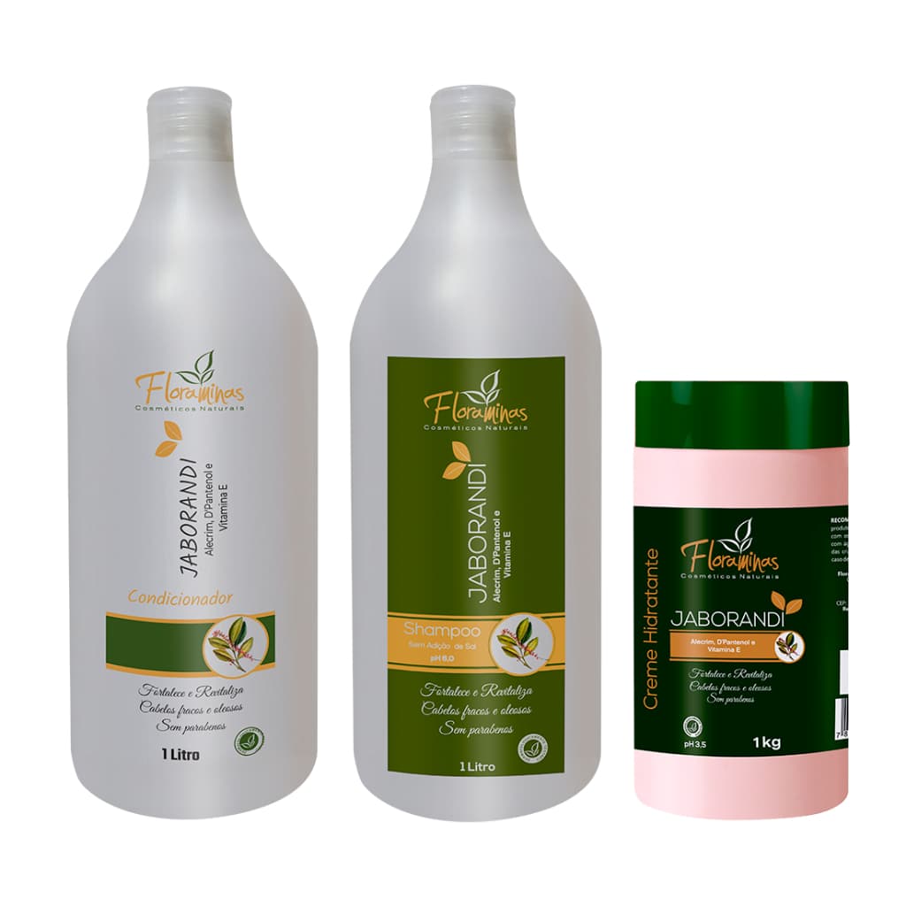 Kit Shampoo / Condicionador/Máscara  Jaborandi Alecrim D Pantenol e Vitaminas E 1L/KG Floraminas