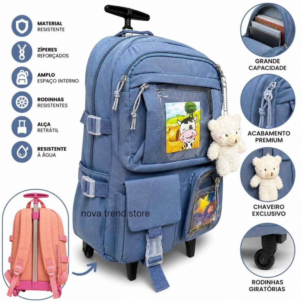 Mochila Infantil Feminina com Rodinhas – Conforto, Estilo e Qualidade Premium