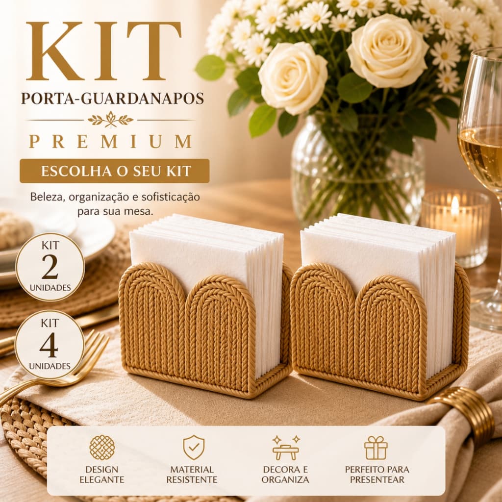 Kit Porta Guardanapos Rattan Trançado Mesa Posta Decorativo Cozinha Boho Chique Premium