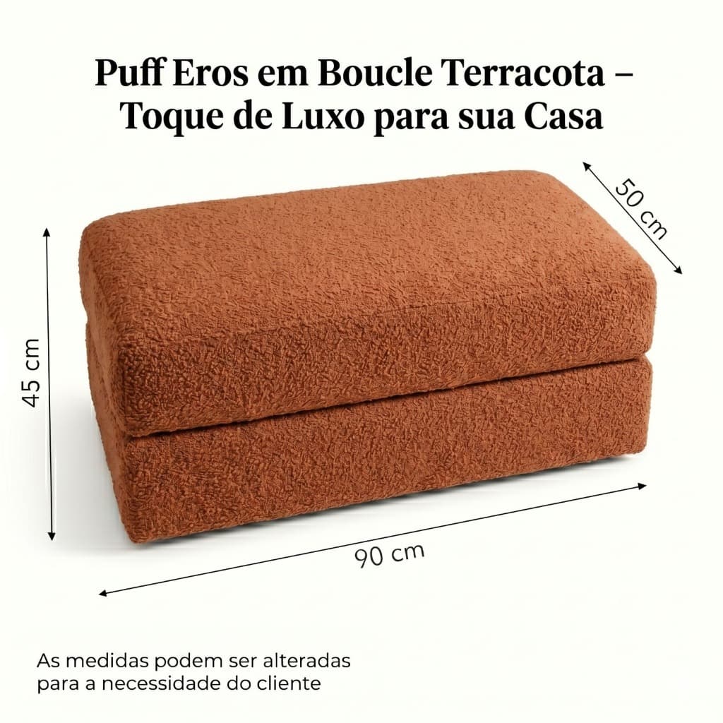 Puff Decorativo Bouclé Terracota 90cm | Design Elegante e Confortável