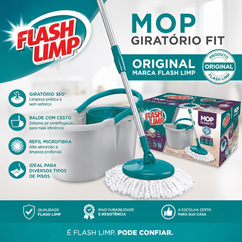 Esfregão Mop Giratório Flash Limp  Original Modelo Fit 5010