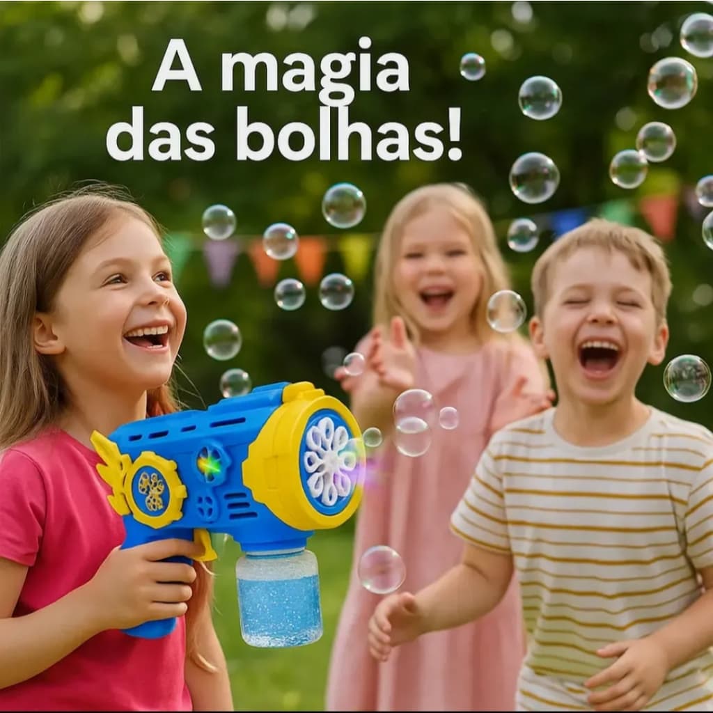 Pistola de bolhas automática infantil azul