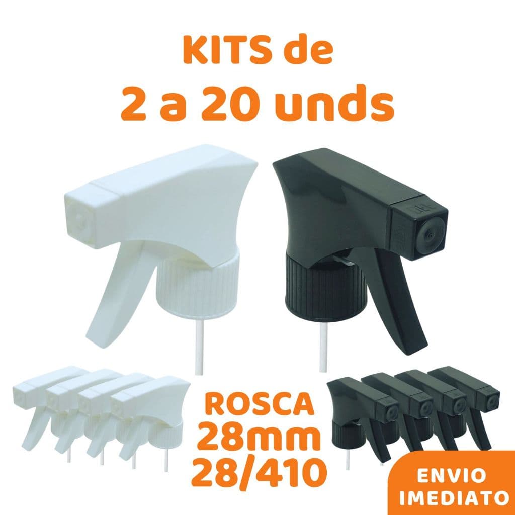 Kit Válvulas Gatilho Borrifador | Pulverizador | Multiuso Branco/Preta - Rosca 28/410 - 2 a 20 Unds