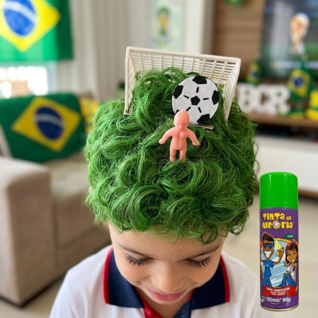 Kit Cabelo Maluco Futebol Copa do Mundo Hexa Verde Spray Gol Bola Evento Escola Menino Infantil