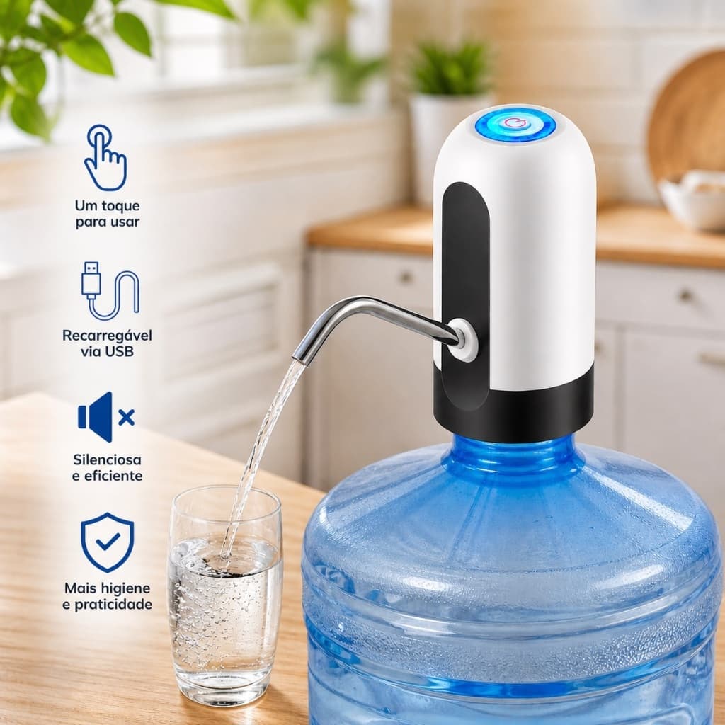 Bomba Galão Água USB Automática Portátil Recarregável Prática Silenciosa Top