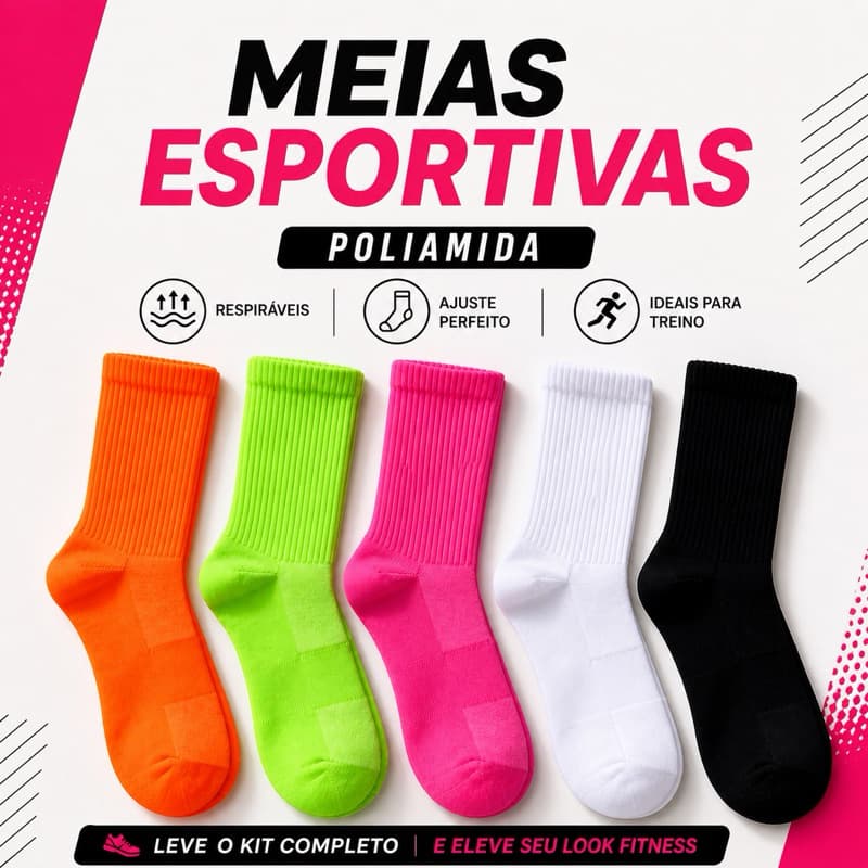 Meia fitness, corrida, feminina, cano longo, poliamida Premium, respirável academia coloridas, meias, poliamida corrida
