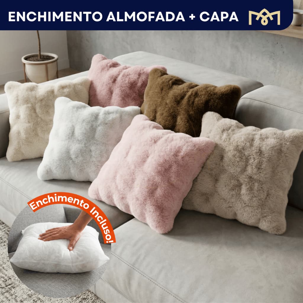 Kit 2 E 4 Capas Almofada Jade Com Enchimento Toque Wave Soft Pelúcia Aveludada Sala Quarto Premium