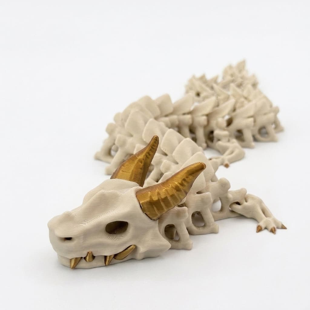 Dragão Articulado Caveira De 48cm Colecionador Realista Decoração Premium Marfim E Dourado