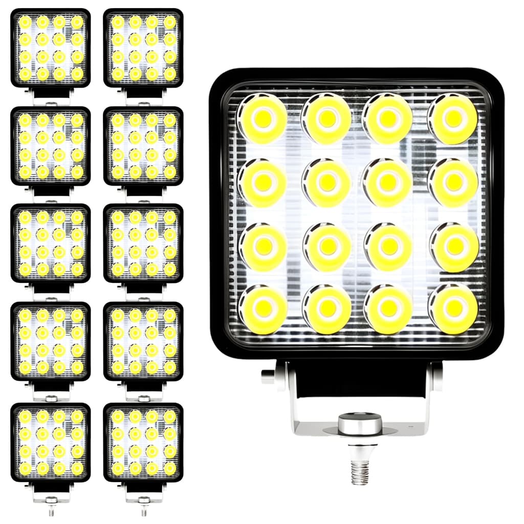 Kit 10 Farol Milha 16 Led 48w 12v/24v Quadrad Off-road 6000k