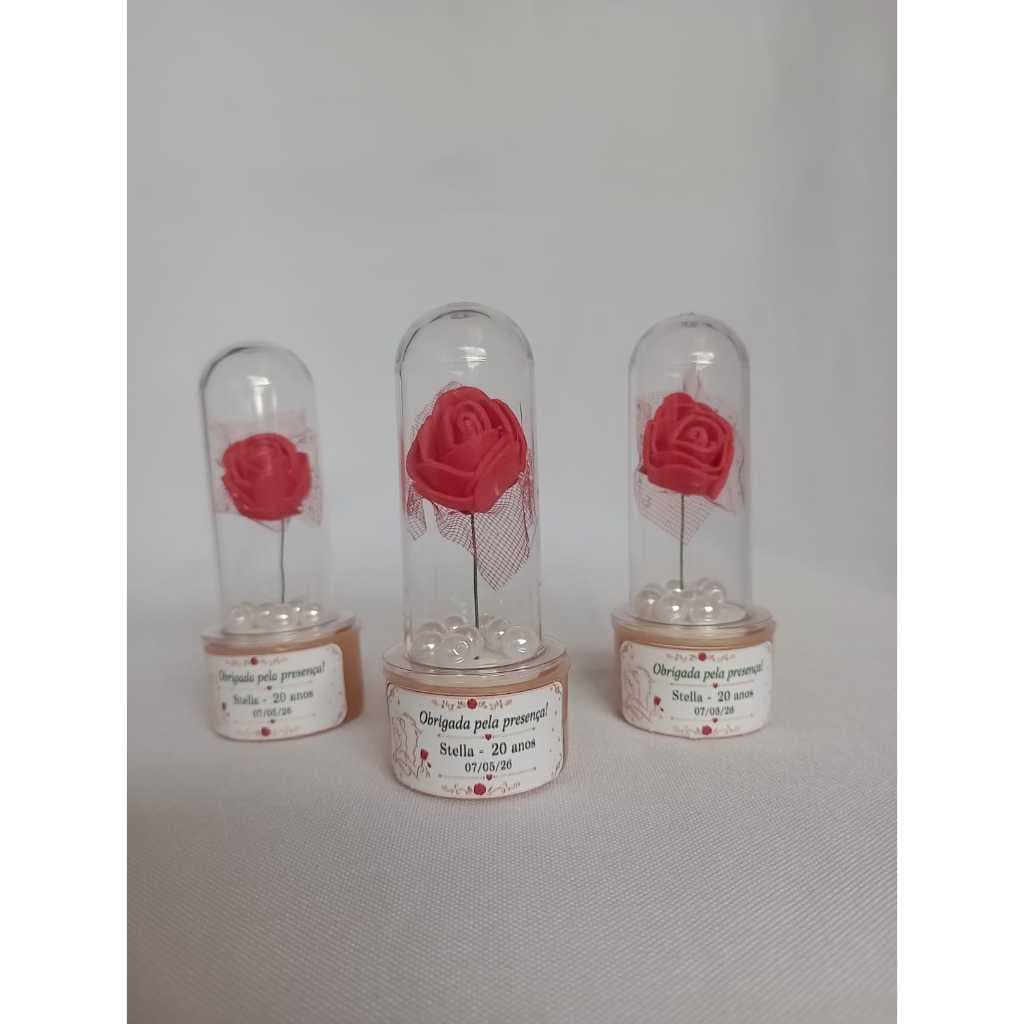Kit com 10 Tubete Luxo Rosa encapsulada com pérolas Lembrancinha personalizada festa Infantil Adulto