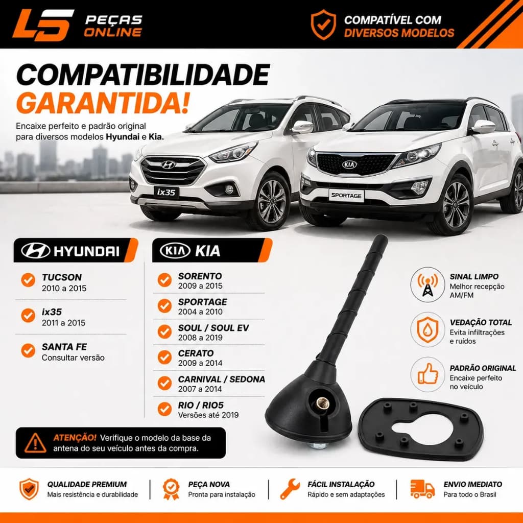 Antena De Teto Automotiva Completa Com Base E Suporte Kia Cerato Sorento Sportage Soul Original