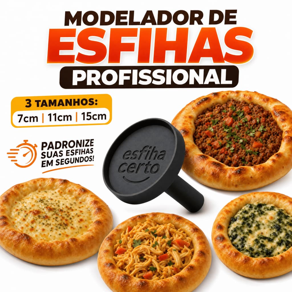 Kit Profissional Modelador de Esfiha Aberta 7cm 11cm 15cm - Prensa Molde Para Delivery e Pizzaria Alta Resistência Esfir