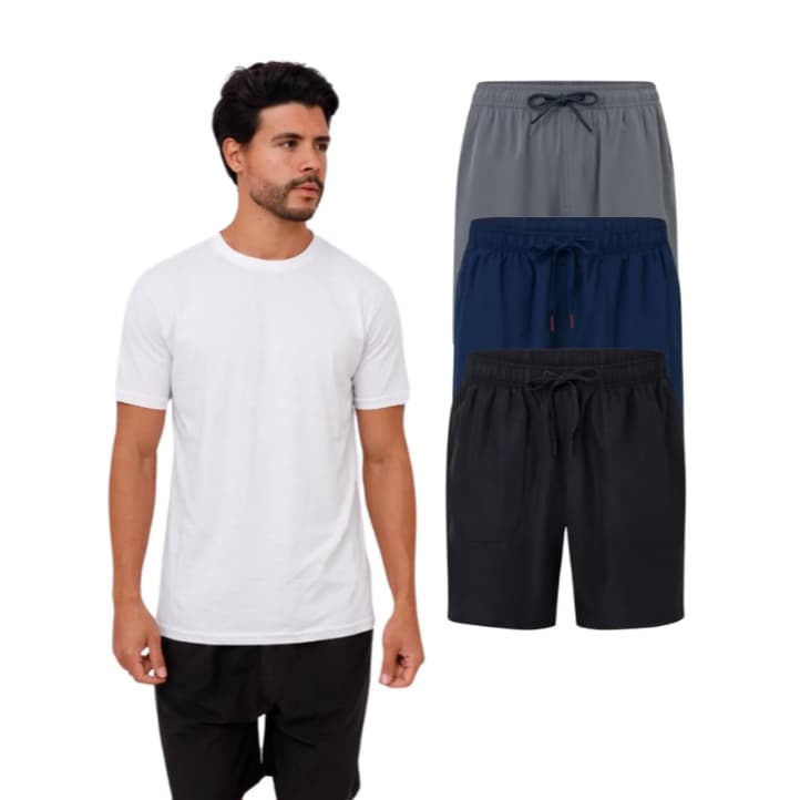 Kit 3 Bermudas Esportivas Tactel Masculina - Cores Sortidas