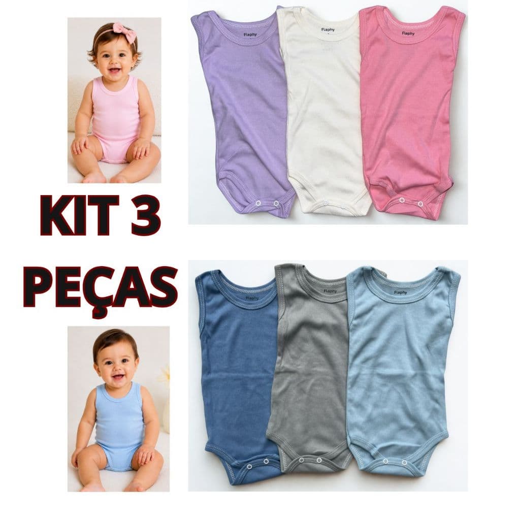 Kit 3 Bodies | Body Suedine 100% algodão | Body bêbê | Body Liso -  Menino - Menina | 0 a 24M